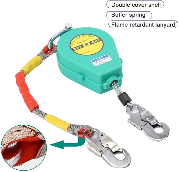 Self Retracting Lifeline 23ft 330lbs Fall Arrester Lanyard Protect Safety Harness Fall Protection with Alloy Steel Hook Steel Wire Rope