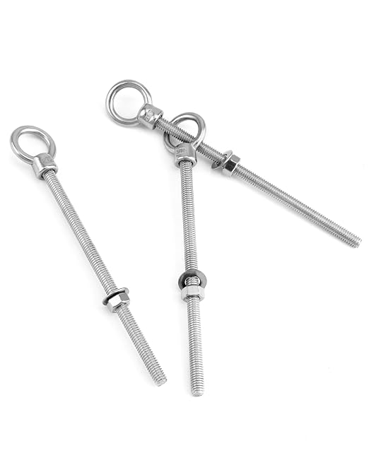 QWORK 316 Stainless Steel Machinery Eye Bolt with Shoulder, 5 Pack 5/16"x6" Long Stainless Steel Marine Grade Shoulder Eye Bolt, Threaded Eyebolts