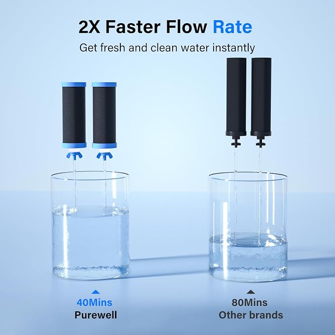 Purewell PF-3-PH Black 4-Stage Composite Carbon and Alkaline Filters, Compatible with Berlkey® Big+, ProOne® Big+ Gravity Water Filter Systems and Purewell Systems (2 Pack, K Series)