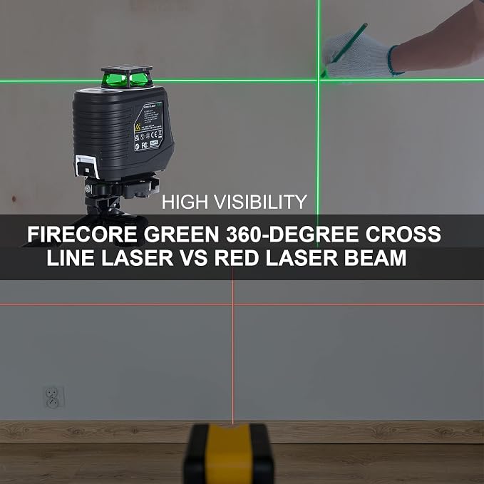 Firecore 360° Self Leveling Cross Line Laser Level with Tripod and Compatible FD30 Laser Detector