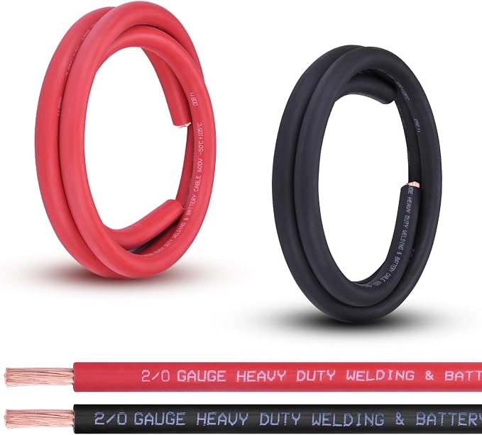 2/0 Gauge Battery Cable, 5FT Red + 5FT Black 2/0 AWG Pure Copper Wire Welding Cable, for Automotive, Battery, Solar and Generator, Standard USA OFC Wire