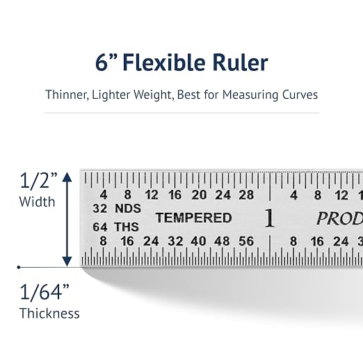 PEC Tools 6" Flexible Machinist Rule - Made in USA - 4R Graduations (1/8,1/16,1/32,1/64), Hardened Steel Ruler, Built to Last for Lifetime