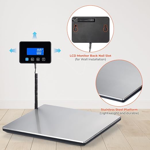 MUNBYN Shipping Scale, 440lb/1.8oz Digital Postal Scale for Packages with Hold/Tare Function, Backlit LCD, Battery & Cable Included, Postage Scale for Small Business, Packages, Luggage, and Home Use