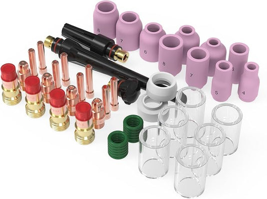 YESWELDER 49Pcs TIG Welding Torch Stubby Gas Lens #10 Glass Cup Kit For WP-17/18/26