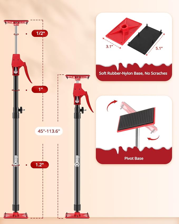 XINQIAO Cabinet Jacks for Installing Cabinets, Light Duty Third Hand Tools Adjustable Support Pole from 45 in to 113.6 in, 4 PCS