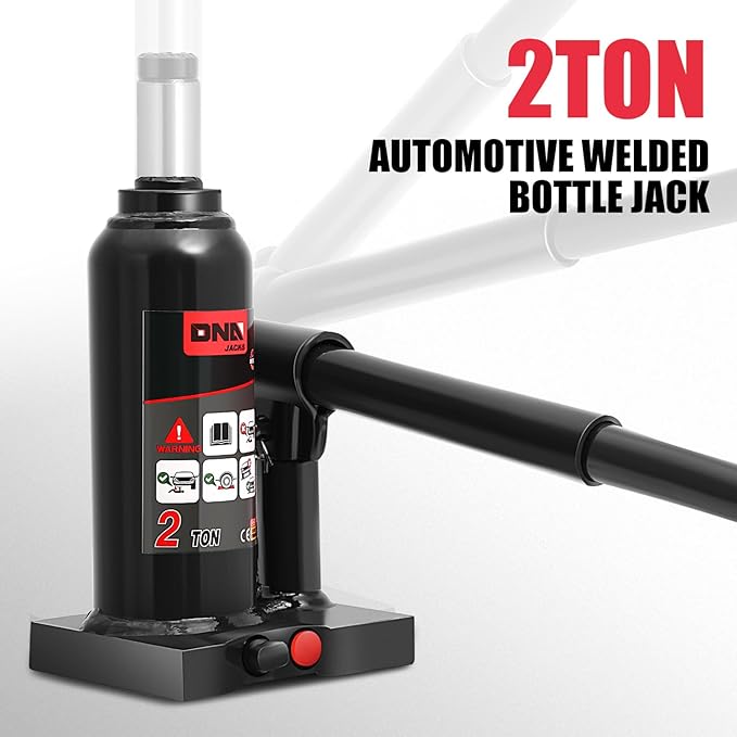 DNA Motoring 2 tons / 4409 lbs Lifting Automotive Welded Hydraulic Bottle Jack for Repair Vehicle, Pickup, Truck, w/Manual Handle, Black, TOOLS-00348