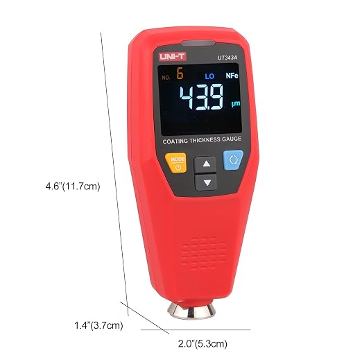 UNI-T UT343A Car Paint Thickness Gauge Tester Coating Meter Paint Checker, um/mil, 0~1750um F/NF Detection, Resolution 0.01mils, EBTN Display