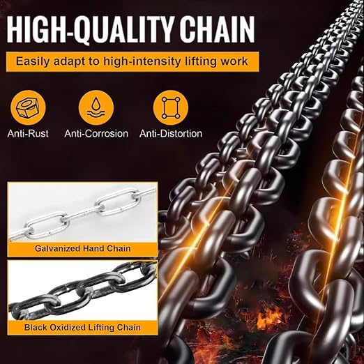 Hand Chain Hoist, Manual Chain Fall，1 Ton 2200 lbs Capacity 10 FT Come Along, G80 Galvanized Carbon Steel，Auto Chain Leading & 360° Rotation Hook for Warehouse Building Automotive Machinery (1T-3M)