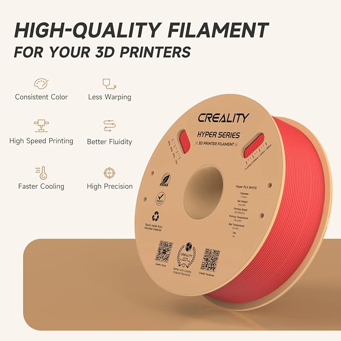 Official CREALITY Hyper PLA Filament 1.75mm, High Speed PLA 30-600mm/s Rapid 3D Printer Filament, Dimensional Accuracy +/-0.02mm, Stronger Toughness, Fit Most FDM 3D Printers，1KG(2.2lbs) Spool Red