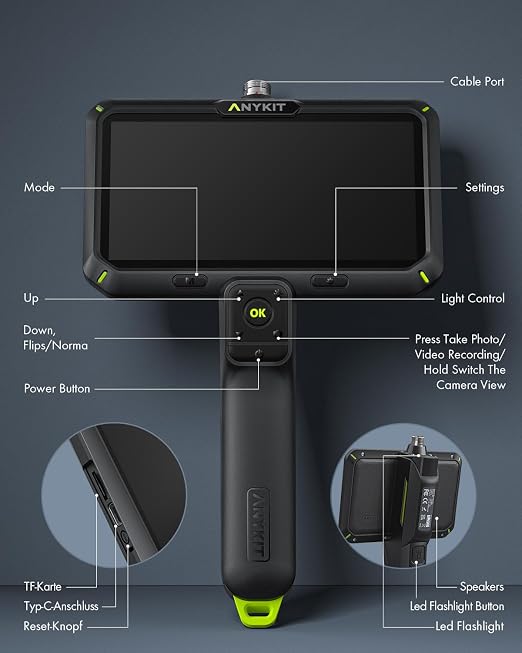 Anykit Endoscope Camera with Light, Dual Lens Endoscope 1080P | 6" IPS Screen Borescope, Inspection Camera with Split Screen, 32GB Card, Plumbing Snake Camera for Home (16.5FT)