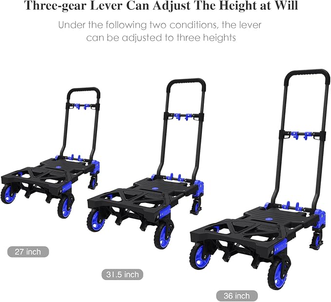 Folding Hand Truck Heavy Duty 330LB Load Carrying,Convertible Dolly Cart with Retractable Handle and 4 Rubber Wheels,Portable Hand Truck Foldable for Luggage/Personal/Travel/Mobile/Office Use.
