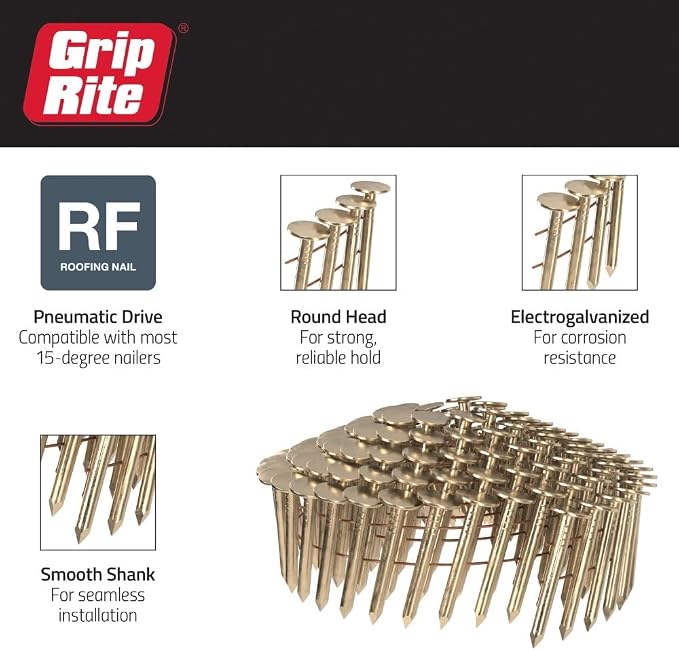 Grip Rite GRCR2DGAL 1" by 15° Galvanized Coil Roofing Nail (7, 200per Box)