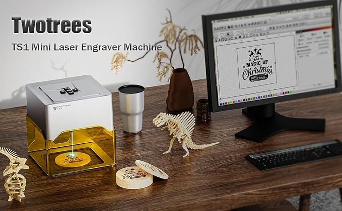 Twotrees TS1 Mini 3W Laser Engraver, Fully Enclosed Safe Design 80x80mm, 1kg Ultra-Portable Bluetooth APP Control for DIY Small Gifts Family Classroom