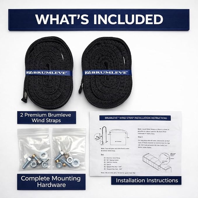 Brumleve® Heavy Duty Tarp Straps – Premium Polyester “Wind Straps” for Roll Tarp Systems – 2-Pack