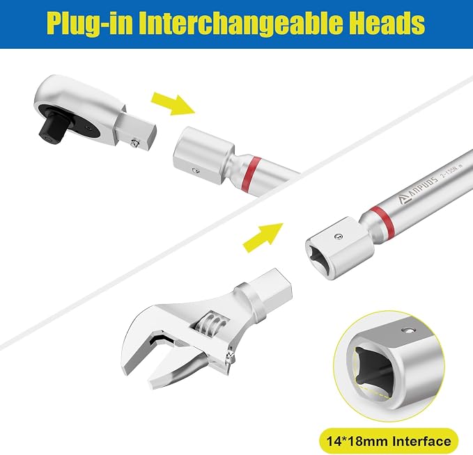 ANPUDS Adjustable Digital Torque Wrench, 1.5-99.6 Ft.lb, ±1% Accuracy | 2-135Nm, 45mm Jaw & 1/2" Ratchet, 14×18mm Open End, Vibration, Buzzer, LED Indicator for HVAC, Split AC, Motorcycle, Plumbing