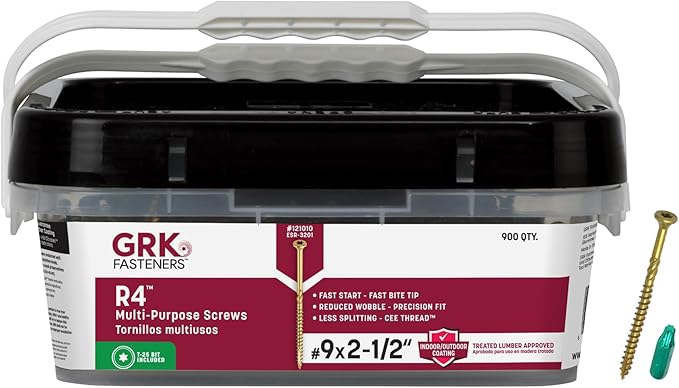GRK Fasteners R4™ #9 x 2-1/2 Inch, Multi-Purpose Framing Screws, 900 PCS, Rust Resistant Climatek™ Coating, Outdoor Fencing and Deck Screws, Fast Bite Tip with Star Drive Recess, T-25 Bit Included,