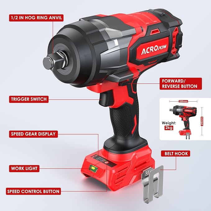 Cordless Impact Wrench 1/2" for Milwaukee 18V Battery | High Torque 1700FT-LBS Brushless Impact Driver, Auto-Stop Reverse, Variable Speed, Heavy Duty Impact Gun (Bare Tool)
