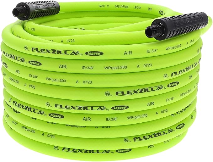 Flexzilla Air Compressor Hose, 3/8 in. x 100 ft., 1/4 in. MNPT Fittings, No-Kink, All Weather, Lightweight, Premium Hybrid Polymer, 300 PSI, ZillaGreen