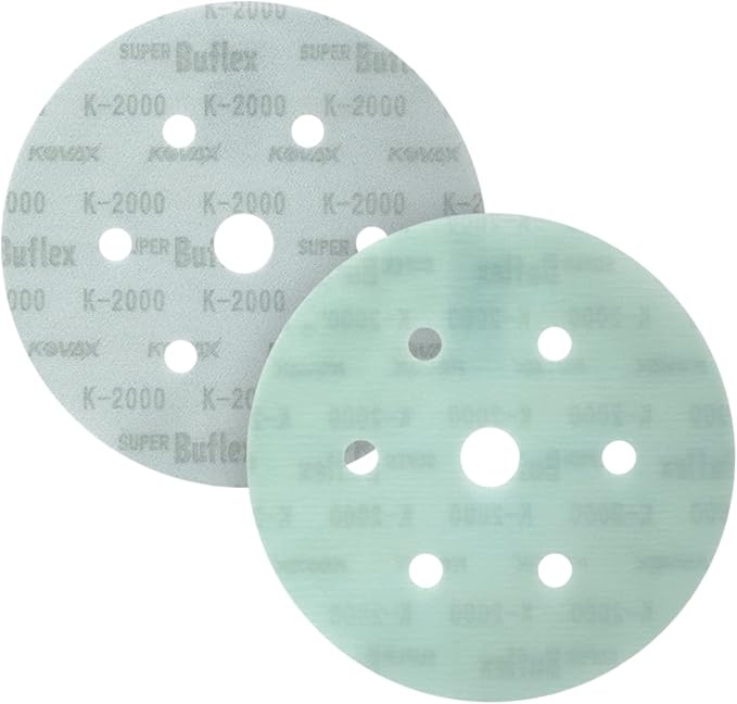 Super Buflex Flexible Dry 6 inch Sanding Discs, Green K-2000, 7 Holes, Hook & Loop, 193-1535, 25 Discs