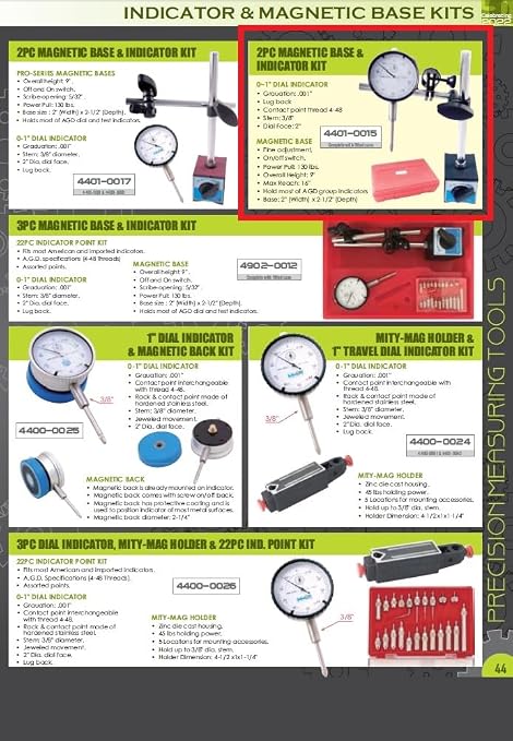 HHIP 4401-0015 2 Piece Magnetic Base and 1" Indicator Set