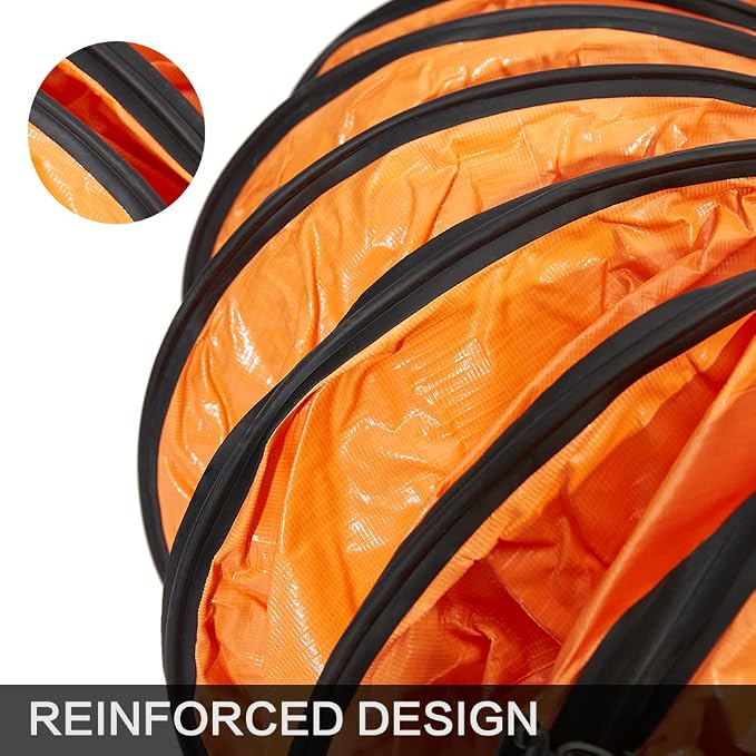 PVC Flexible Duct Hose 25FT, HVAC Duct Hosing Flame Retardant for 8in Ventilator Utility Blower Fan with Adjustable Rope and D-Ring, Easy Storage (8inx25ft)