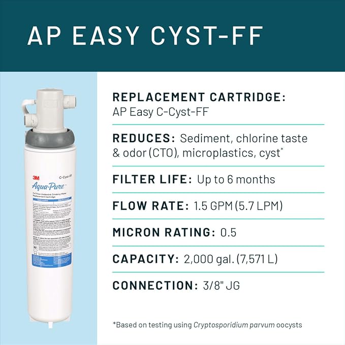 Aqua-Pure Under Sink Full Flow Water Filter System Cyst-FF, Reduces Class 1 Particulate, Asbestos, Lead, Mercury, Bad Taste and Odor