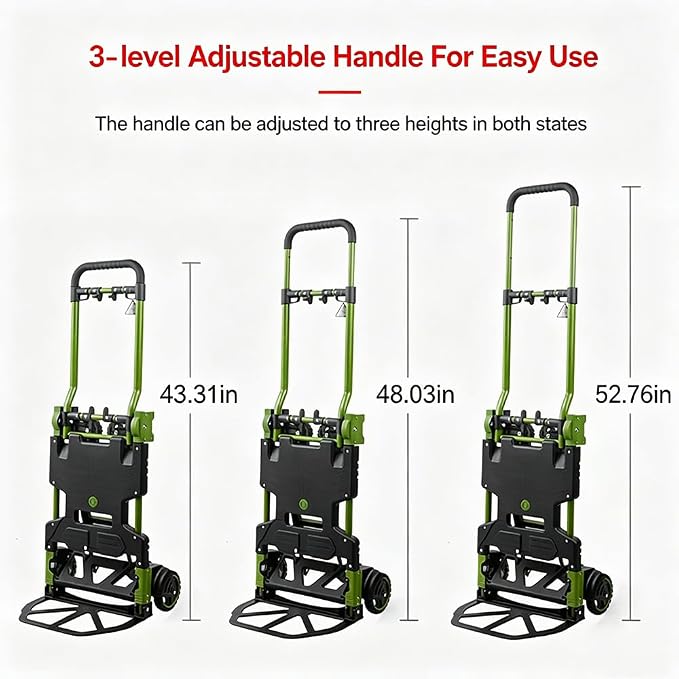 2-in-1 Black Folding Small cart, Outdoor Cargo handling Vehicle, Flatbed Trailer with a Load Capacity of 330 pounds (1, Green+Black Brake)