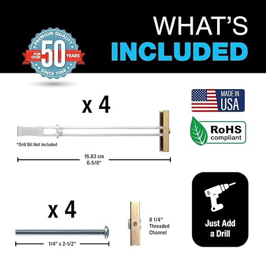 TOGGLER SNAPTOGGLE Drywall Anchor with Included Bolts for 1/4-20 Fastener Size; Holds up to 265 pounds Each in 1/2-in Drywall by TOGGLER (4 Pack)