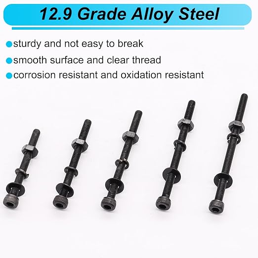 420PCS Black M3 Hex Socket Head Cap Screws, M3 x 30/35/40/45/50mm Metric Screws Bolts Nuts Washers Assortment Kit, 12.9 Grade Alloy Steel
