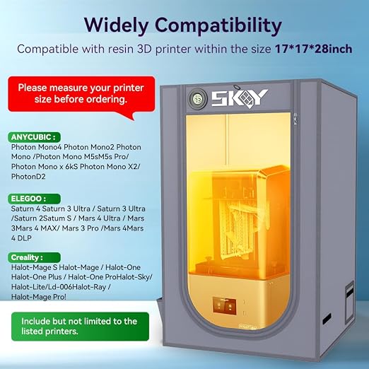 Resin 3D Printer Enclosure with Ventilation, 3D Printer Enclosure Tent Cover Eliminate Odors Dustproof Isolate Noise Compatible with Creality Anycubic Elegoo Series LCD Resin UV 3D Printer -Grey