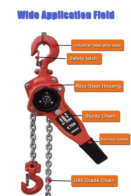 Lever Chain Hoist 2200LBS 10FT, 1T 3M Lever Chain Hoist 1 ton Commercial Portable Hooks for Building Garages Warehouse Automotive Machinery【orange-1T/3m】