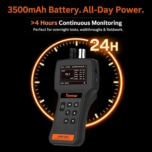 Temtop Handheld Particle Counter 0.3µm, 0.5µm, 1.0µm Particulate Monitor PM2.5, PM10, TSP, Temp & Humidity Detector