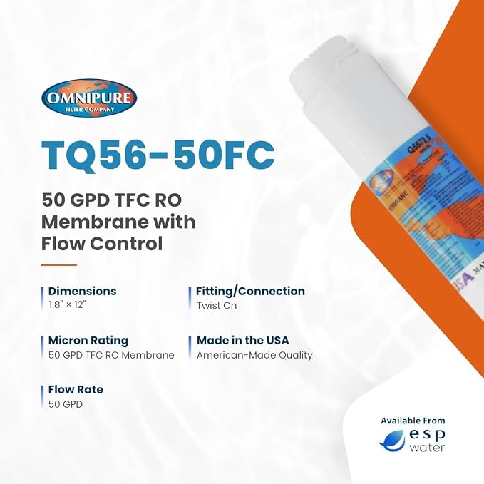 Omnipure Q5672-50FC RO Membrane – 50 GPD Element with Flow Control for PuROTwist 4000 and PT 3000 Reverse Osmosis Systems, Easy to Install, Thin Film Membrane for Reverse Osmosis Filtration