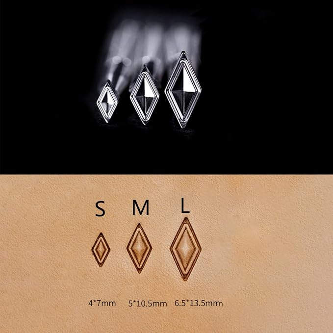 Singring Leather Stamping Tools Diamond Stamps 3D Geometric Pattern 304 Stainless Steel Stamp for DIY Leathercraft Carving Working (3pcs(S+M+L))