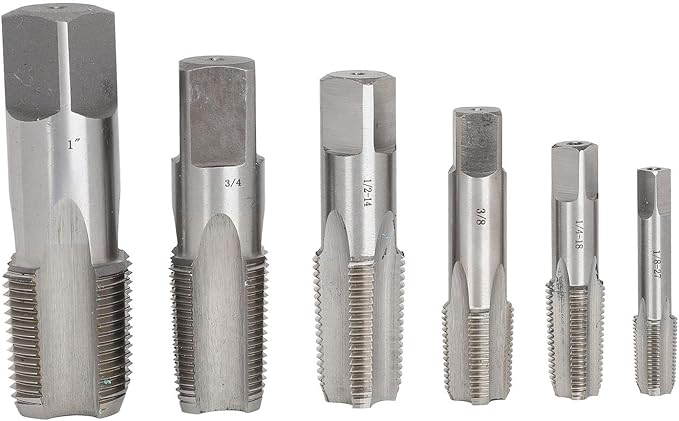 6Pcs Tap and Die Sets, 1 3/4 1/2 3/8 1/4 1/8 High Speed Steel NPT Pipe Tap Pipe Threader Drill Bits