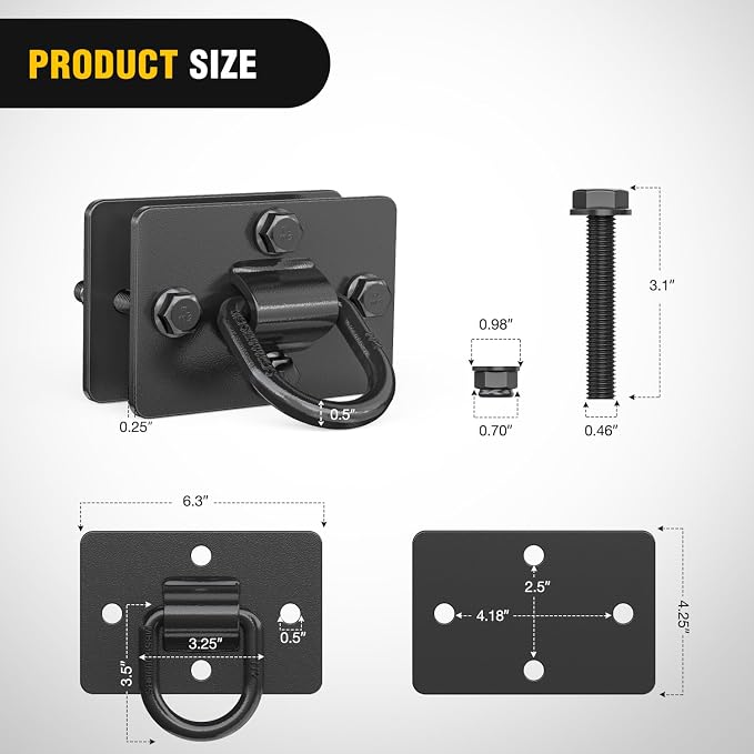 Nilight 2Pcs 1/2" D Rings for Trailers Heavy Duty Trailer Tie Down Rings, Incl. Mounting Hardware, Forged Steel Bolt-On Grab with Back Plates Compatible with Tractor RV UTV Truck, Max 12000Lbs, Black