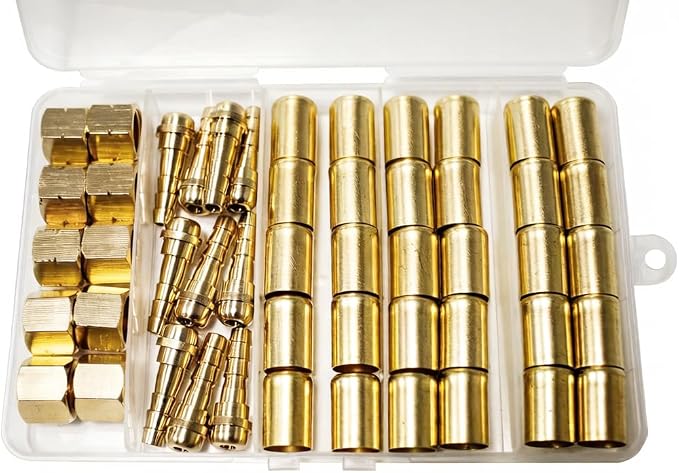 50PCS Torch Hose Repair Kit, Hose Repair Kit for Oxygen and Acetylene1/4" I.D. Welding Hoses with Size "B" 9/16"-18 Connectors with Hoses Ferrules/Oxygen Nuts/Acetylene Nuts/Outlet Nipples