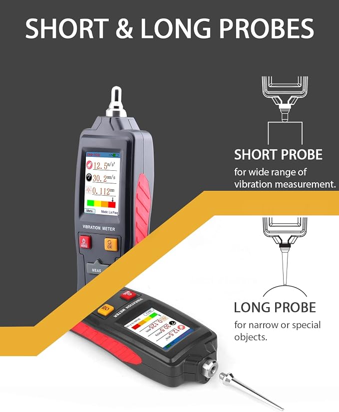 Wintact Handheld Digital Mechanical Vibration Meter, 0.01~199.9mm/s, Mechanical Vibration Analyzer Tester Gauge, Acceleration, Velocity, Displacement Measurement for HVAC, Motors, Engines, Generator