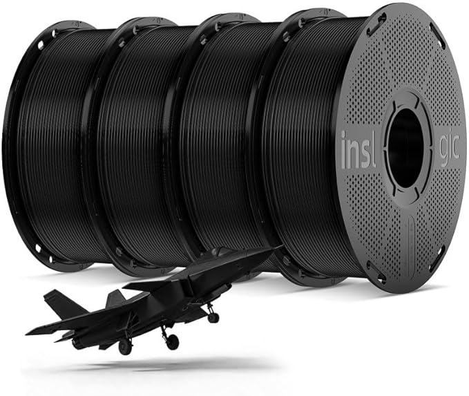 Inslogic Pre-Dried 4kg PLA Pro Filament Bundle, Strong & Tough PLA Pro 3D Printer Filament 1.75mm ±0.02mm, Reusable Spool, 4kg Total, 4×1kg (Black)