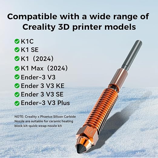 Creality K1C Silicon Carbide Nozzle, Upgraded Extruder x Phaetus Nozzle, K1 Accessories 3D Printer Nozzle Kit, K1 SE Nozzle for Creality K2 SE/K1 Max/Ender 3 V3 Plus/3 V3 SE KE 3D Printers(0.4mm)