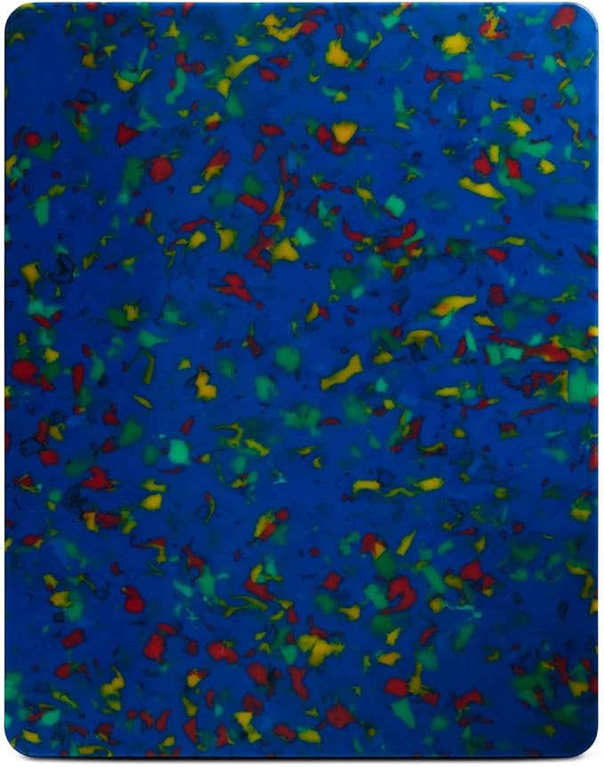 Core Kitchen Rainbow Confetti on Blue 11 x 14 Inch Recycled Plastic Charcuterie Platter Chopping Cutting Board with Non-Slip Footing, Kitchen Display Tray, 46373