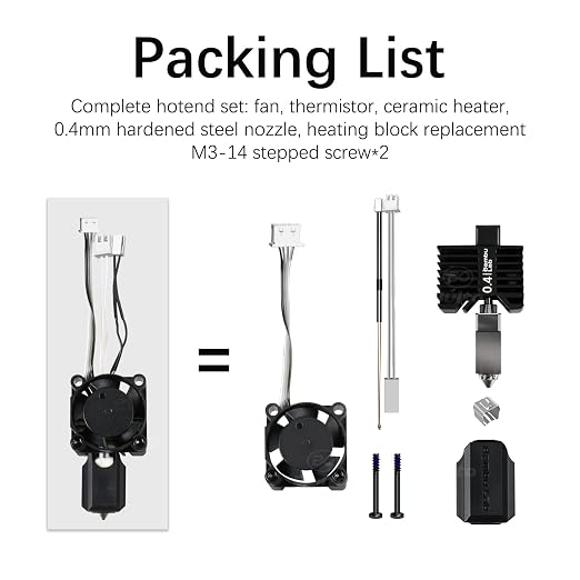 Original Bamboo Lab X1 X1C Hotend Assembly Complete with Hardened Steel 0.4mm Nozzle,Ceramic Heater, Thermistor, Cooling Fan for X1 Series 3D Printer Extruder Heating Block Replacement