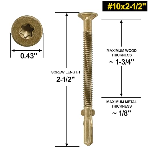 FMhotu #10 x 2-1/2" Trailer Deck Screws, Self-Tapping Sheet Wood Metal Screw, 576Pcs T25 Star Bits Reamer Tek Screws for Trailers, for Attaching Wood to Steel
