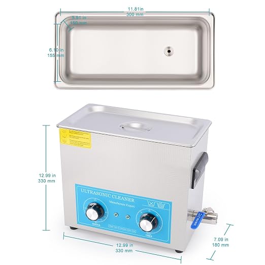 stonylab Ultrasonic Cleaner, 304 Stainless Steel All-Purpose Ultrasonic Cleaner with Mechanic Control Panel of Heating and Timer for Laboratory 40kHz 110V, 6L