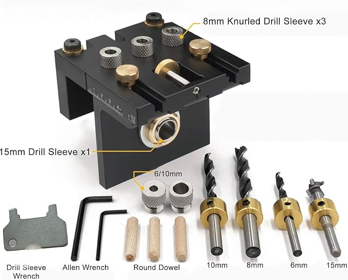 3-in-1 High Precision Jig Dowel Cam Jig Kit Wood Hole Drilling Guide,with Positioning Clip Adjustable Drilling Guide Puncher Locator Carpentry Tools for DIY Wood working Furniture Repair