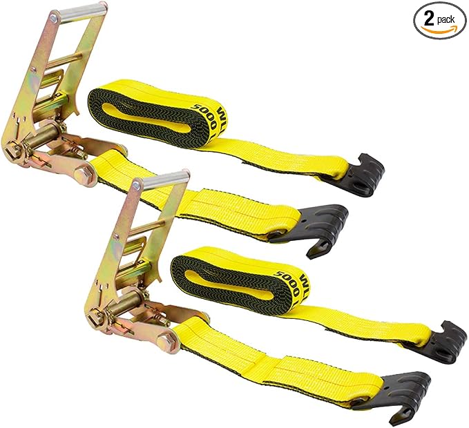 Mytee Products (2 Pack) 3" x 30' Ratchet Tie-Down Straps w/Flat Hook 15,000 Lbs Capacity - Yellow