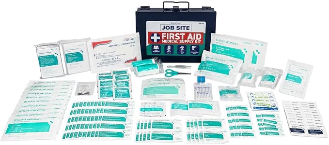 First Aid Kit for Job Site, Contruction & Contractor, Metal Case, 200 Piece | OSHA Compliant, Heavy Duty, Wall Mount & Portable
