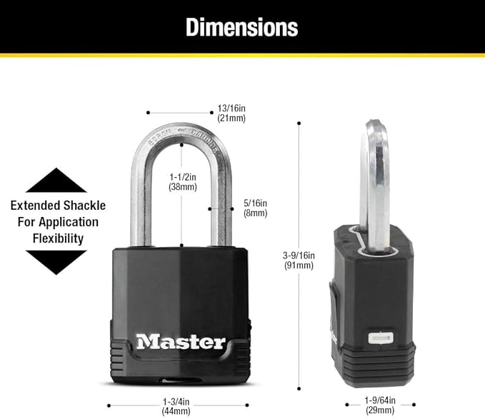 Master Lock Black Magnum Keyed-Alike Padlocks with All-Weather Cover, Outdoor Lock for Fence or Gate with a 1-7/8 Inch Lock Body and 1-1/2 Inch Shackle, 3-Pack