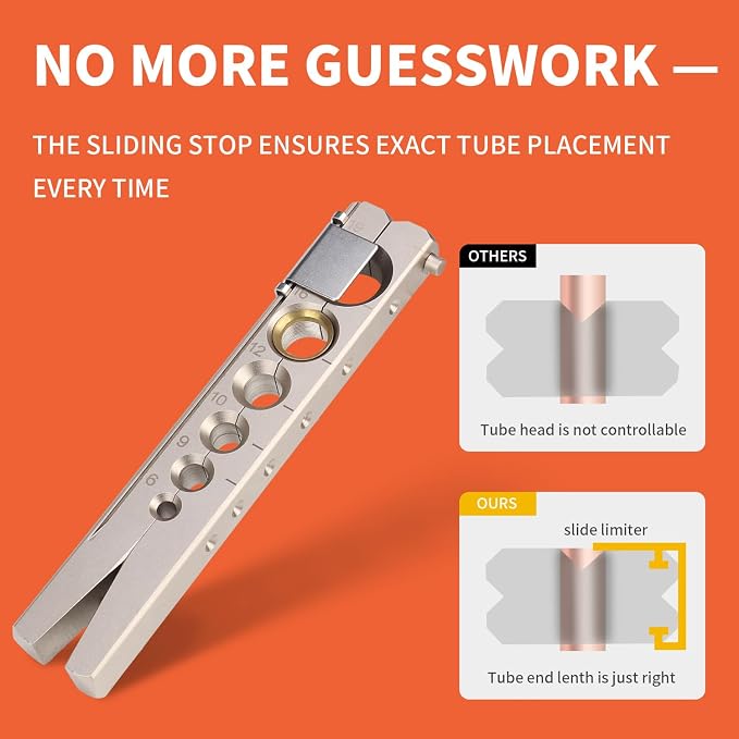 Flare Tool, HVAC Pipe Expander Tool, 45° Eccentric Type Flare Tool | Brake Line Flaring Tool Kit, With clamps and limit stops for 1/4"–3/4" and 6–19mm, For HVAC repair and installation.