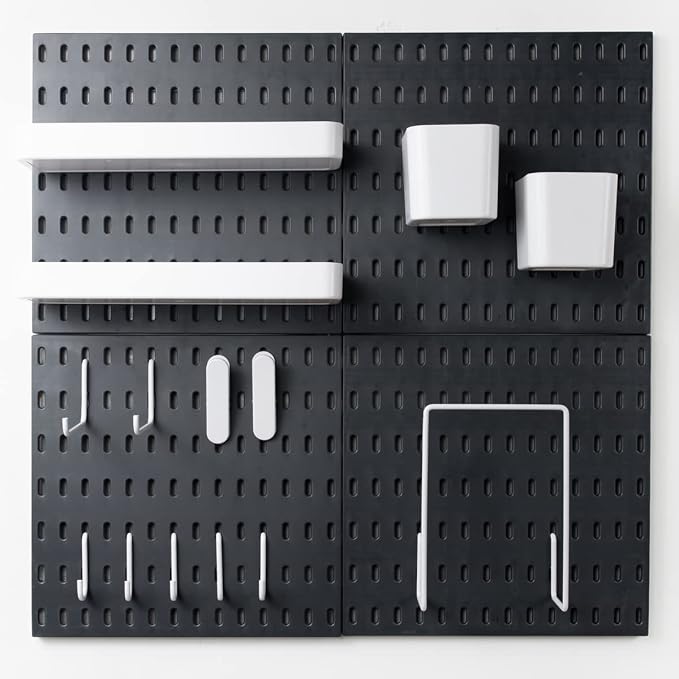 MULSAME Pegboard Combination Kit, Wall Mounted Storage Set with 8 Pegboards & 32 Accessories Hanging, Black Peg Boards Organizer for Walls Display, Crafts Organization, Kitchen Organizer, 22" x 44"